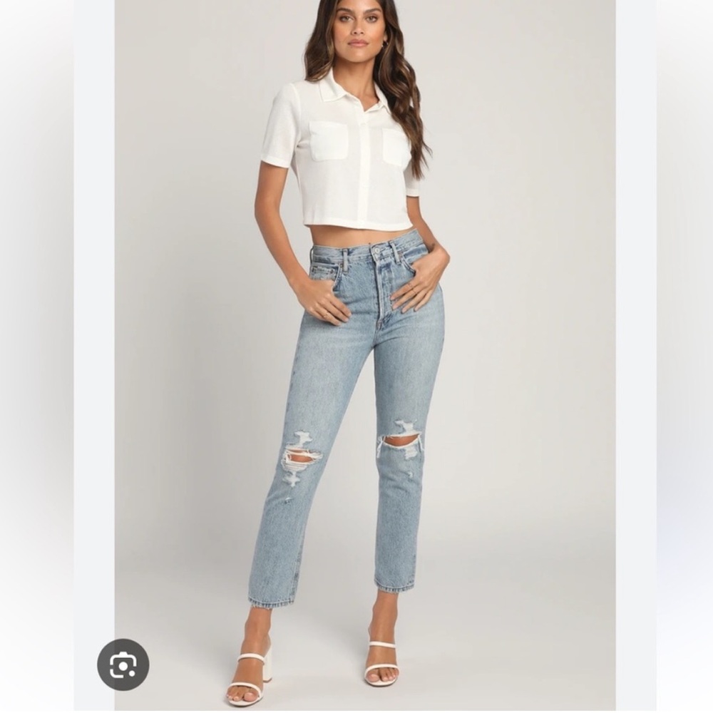 Agolde Riley Light Blue Distressed Cropped Jeans